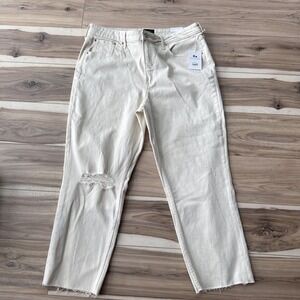Free Assembly Womens Super High Rise Straight Jeans Size 18‎ ,Cropped Hem, Cream